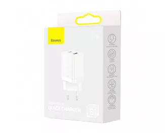 Сетевое зарядное устройство Baseus Super Si Pro Quick Charger C+U 30W (CCSUPP-E02) White