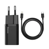 Сетевое зарядное устройство Baseus Super Si Quick Charger 1C 20W + кабель USB C-Lightning 1.0m (TZCCSUP-B01) Black