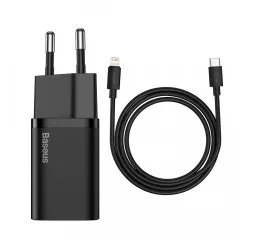 Сетевое зарядное устройство Baseus Super Si Quick Charger 1C 20W + кабель USB C-Lightning 1.0m (TZCCSUP-B01) Black
