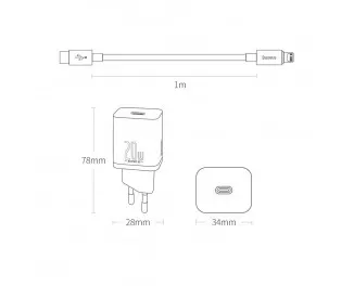 Сетевое зарядное устройство Baseus Super Si Quick Charger 1C 20W + кабель USB C-Lightning 1.0m (TZCCSUP-B01) Black