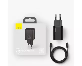 Сетевое зарядное устройство Baseus Super Si Quick Charger 1C 20W + кабель USB C-Lightning 1.0m (TZCCSUP-B01) Black