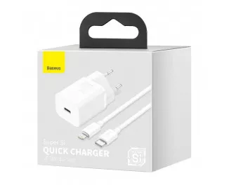 Сетевое зарядное устройство Baseus Super Si Quick Charger 1C 20W + кабель USB C-Lightning 1.0m (TZCCSUP-B02) White