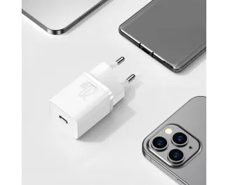 Сетевое зарядное устройство Baseus Super Si Quick Charger 1C 20W + кабель USB C-Lightning 1.0m (TZCCSUP-B02) White