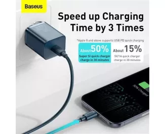 Мережевий зарядний пристрій Baseus Super Si Quick Charger 1C 20W + кабель USB C-Lightning 1.0m (TZCCSUP-B03) Blue