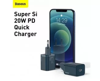 Мережевий зарядний пристрій Baseus Super Si Quick Charger 1C 20W + кабель USB C-Lightning 1.0m (TZCCSUP-B03) Blue