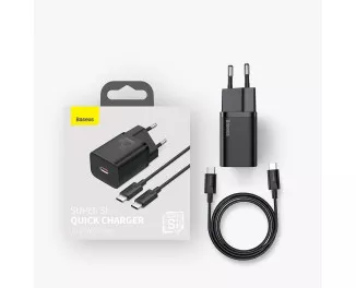 Сетевое зарядное устройство Baseus Super Si Quick Charger 1C 25W + кабель USB C-USB C 1.0m (TZCCSUP-L01) Black