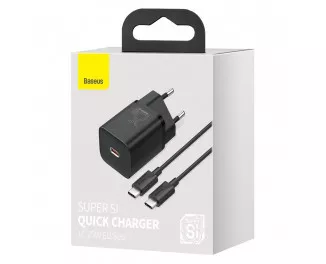 Сетевое зарядное устройство Baseus Super Si Quick Charger 1C 25W + кабель USB C-USB C 1.0m (TZCCSUP-L01) Black