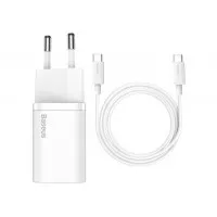 Сетевое зарядное устройство Baseus Super Si Quick Charger 1C 25W + кабель USB C-USB C 1.0m (TZCCSUP-L02) White