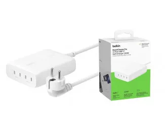 Мережевий зарядний пристрій Belkin 200W 4хUSB-С GAN PD PPS White (WCH015VFWH)
