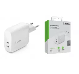 Сетевое зарядное устройство Belkin 40W 2хUSB-С PD White (WCB006VFWH)