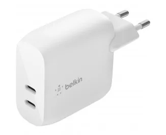 Мережевий зарядний пристрій Belkin 40W 2хUSB-С PD White (WCB006VFWH)