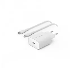 Сетевое зарядное устройство Belkin Boost Up Charge 25W USB-C PD3.0 PPS Wall Charger + Кабель USB-С > Lightning 1,0м (WCA004VF1MWH-B5) White