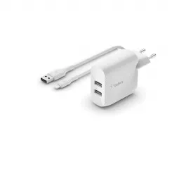 Сетевое зарядное устройство Belkin BoostCharge Dual USB-A Wall Charger 24W + Lightning to USB-A Cable White (WCD001vf1MWH)