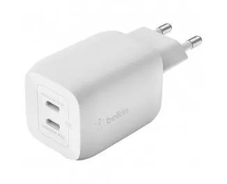 Сетевое зарядное устройство Belkin BoostCharge Pro Dual USB-C GaN Wall Charger with PPS 65W White (WCH013vfWH)