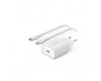 Сетевое зарядное устройство Belkin BoostCharge USB-C PD 3.0 PPS Wall Charger 25W with USB-C/Lightning cable White (WCA004vf1MWH-B5)