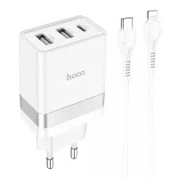 Сетевое зарядное устройство hoco N21 Pro Tourer PD30W + Cable (Type-C to Lightning) White