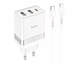 Сетевое зарядное устройство hoco N21 Pro Tourer PD30W + Cable (Type-C to Lightning) White