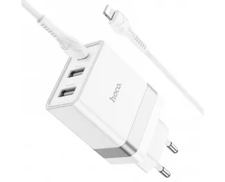 Сетевое зарядное устройство hoco N21 Pro Tourer PD30W + Cable (Type-C to Lightning) White