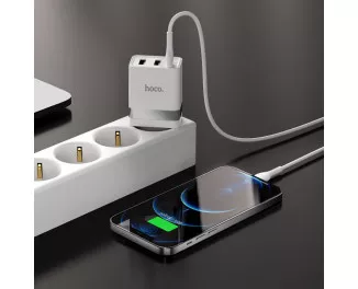 Сетевое зарядное устройство hoco N21 Pro Tourer PD30W + Cable (Type-C to Lightning) White