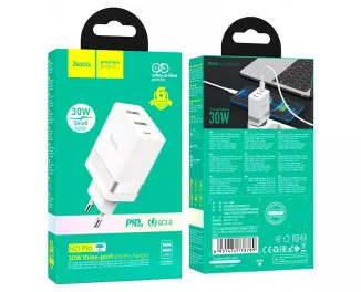 Сетевое зарядное устройство hoco N21 Pro Tourer PD30W + Cable (Type-C to Lightning) White