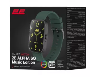 Смарт-часы 2E Alpha SQ Music Edition 46mm Black-Green (2E-CWW40BKGN)