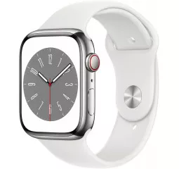 Смарт-часы Apple Watch Series 8 GPS + Cellular 45mm Silver Stainless Steel Case with White Sport Band (MNKE3)