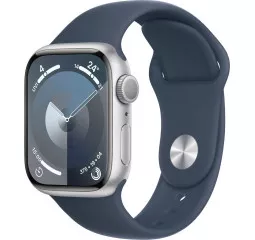 Смарт-часы Apple Watch Series 9 GPS 41mm Silver Aluminum Case with Storm Blue Sport Band - M/L (MR913)