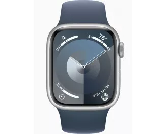 Смарт-часы Apple Watch Series 9 GPS 45mm Silver Aluminum Case with Storm Blue Sport Band - S/M (MR9D3)