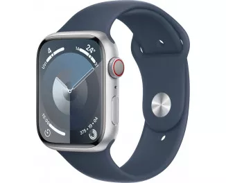 Смарт-часы Apple Watch Series 9 GPS + Cellular 41mm Silver Aluminum Case with Storm Blue Sport Band - S/M (MRHV3)