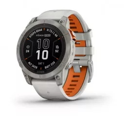 Смарт-часы GARMIN Fenix 7 Pro Sapphire Solar Titanium w. Fog Gray/Ember O. Band (010-02777-20/21)