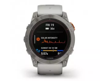 Смарт-годинник GARMIN Fenix 7X Pro Sapphire Solar Titanium w. Fog Gray/Ember O. Band (010-02778-14/15)