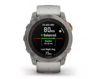 Смарт-годинник GARMIN Fenix 7X Pro Sapphire Solar Titanium w. Fog Gray/Ember O. Band (010-02778-14/15)