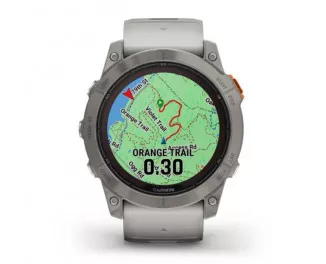 Смарт-годинник GARMIN Fenix 7X Pro Sapphire Solar Titanium w. Fog Gray/Ember O. Band (010-02778-14/15)