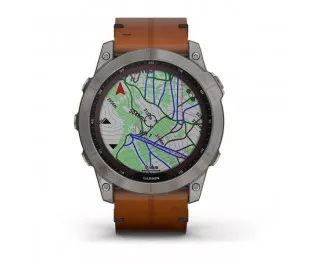Смарт-годинник GARMIN Fenix 7X Sapphire Solar Titanium w. Chestnut Leather Band (010-02541-19)