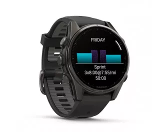 Смарт-годинник GARMIN Fenix 8 43mm AMOLED Sapphire Carbon Gray DLC Tit. w. Black/Pebble Gray S. Band (010-02903-20/21)