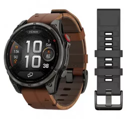 Смарт-часы GARMIN Fenix 8 Pro 47mm AMOLED Carbon Gray DLC Titanium with Chestnut Leather Band (010-03198-40)