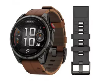 Смарт-часы GARMIN Fenix 8 Pro 47mm AMOLED Carbon Gray DLC Titanium with Chestnut Leather Band (010-03198-40)
