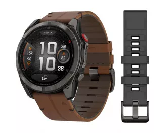 Смарт-часы GARMIN Fenix 8 Pro 51mm AMOLED Carbon Gray DLC Titanium with Chestnut Leather Band (010-03199-40)