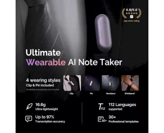 Цифровой диктофон PLAUD NotePin ChatGPT Sunset Purple (NP-64G-PU, PN0200-PU)
