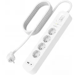 Подовжувач-фільтр мережевий Belkin (4хТип F, 16А, USB-A/USB-C) (SRB001VF2M)