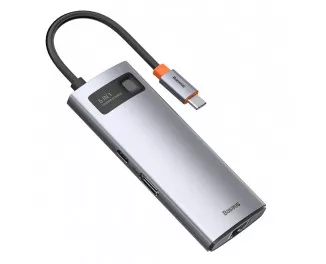 USB-хаб USB Type-C Baseus Metal Gleam Multi-functional 6-in-1 (PD, USB, HDMI, RJ45) (CAHUB-CW0G) Gray