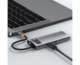 USB-хаб USB Type-C Baseus Metal Gleam Multi-functional 6-in-1 (PD, USB, HDMI, RJ45) (CAHUB-CW0G) Gray