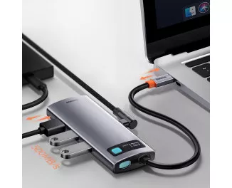 USB-хаб USB Type-C Baseus Metal Gleam Multi-functional 6-in-1 (PD, USB, HDMI, RJ45) (CAHUB-CW0G) Gray