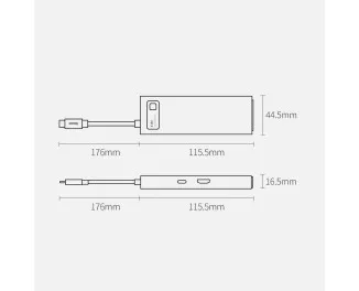 USB-хаб USB Type-C Baseus Metal Gleam Multi-functional 6-in-1 (PD, USB, HDMI, RJ45) (CAHUB-CW0G) Gray