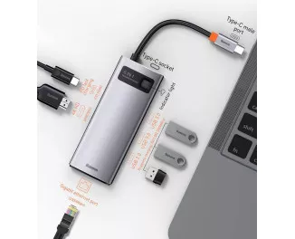 USB-хаб USB Type-C Baseus Metal Gleam Multi-functional 6-in-1 (PD, USB, HDMI, RJ45) (CAHUB-CW0G) Gray