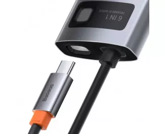 USB-хаб USB Type-C Baseus Metal Gleam Multi-functional 6-in-1 (PD, USB, HDMI, RJ45) (CAHUB-CW0G) Gray