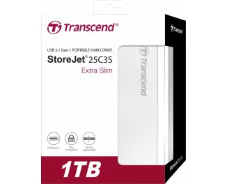 Зовнішній жорсткий диск 1 TB Transcend StoreJet 25C3S Silver (TS1TSJ25C3S)